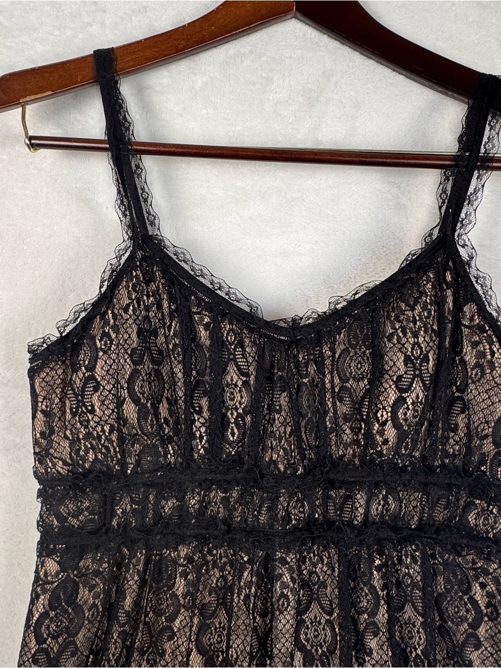 Vintage Y2K Vanity Black Lace Nude Illusion Slip Dress L USA Made - Picture 2 of 9